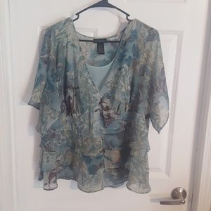 Lane Bryant green blouse open shoulder